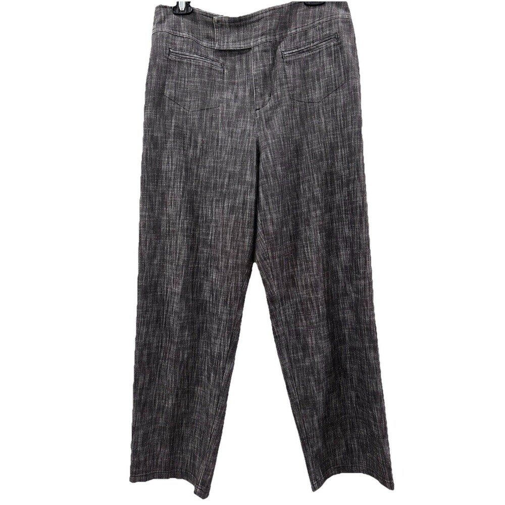 Chicos Designs Pants Size 2 Womens Sz 12 Gray wide leg High Waist Zipper Hook